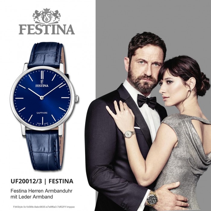 Festina Herrenuhr Swiss Made Armbanduhr Leder blau UF20012/3