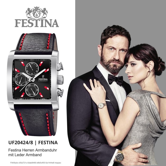 Festina Herren Armbanduhr Chronograph F20424 8 Quarz Leder schwarz
