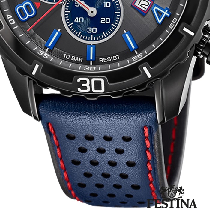 Festina Herren Armbanduhr Chronograph F20519/3 Analog Leder blau UF20519/3