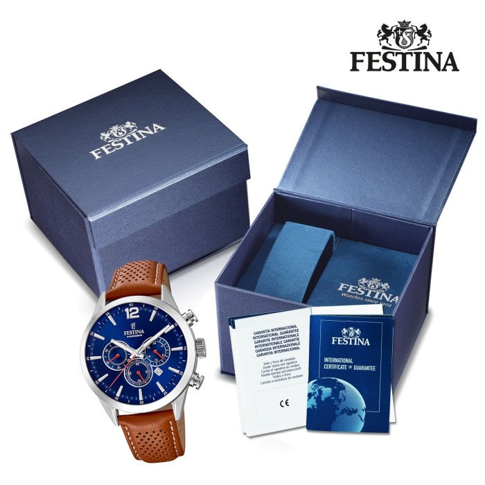 Festina Herren Armbanduhr Timeless Chronograph F20542/3 Leder braun UF20542/ 3