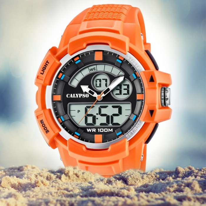 Calypso Herren Armbanduhr Street Style K5767/1 Quarz-Uhr PU orange UK5767/1