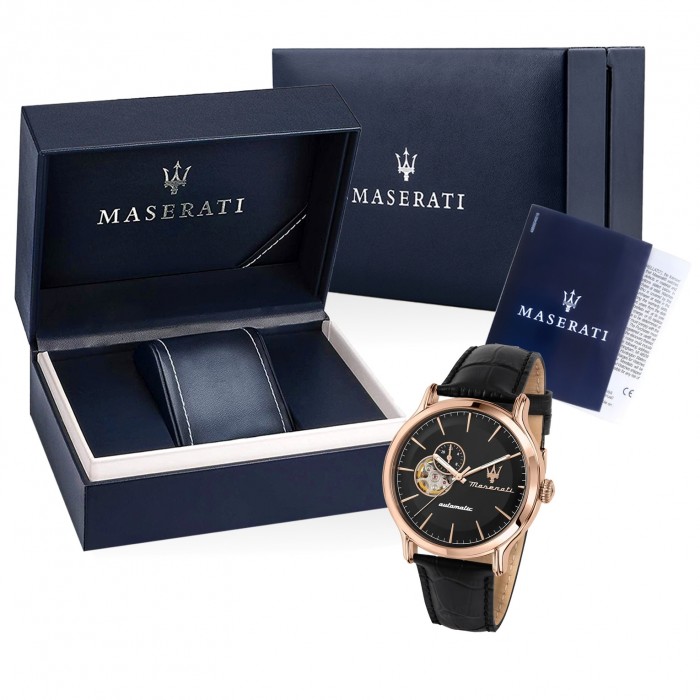 Maserati Herren Armbanduhr EPOCA Analog Leder schwarz UMAR8821118009