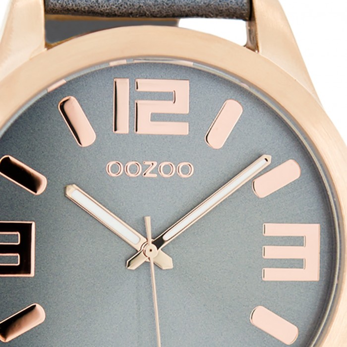 OOZOO Damenuhr blaugrau/rosegold 46mm, Uhr mit Leder-Armband UOC1154 | Quarzuhren