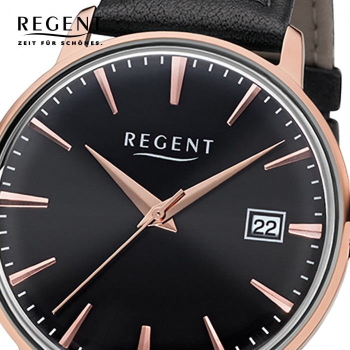 UR1102489 Quarz-Uhr Regent 32-1102489 Damen-Armbanduhr Leder Herren, schwarz