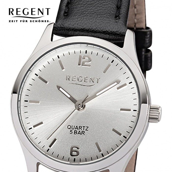 UR2113415 32-2113415 schwarz Damen-Armbanduhr Leder-Armband Regent Quarz-Uhr