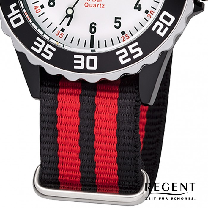 Regent Kinder Armbanduhr Analog F-1205 Quarz-Uhr Textil rot schwarz URBA384