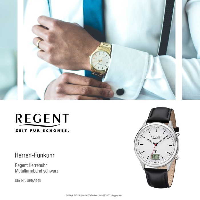 Regent Herren Armbanduhr Analog-Digital BA-449 Funk-Uhr Leder schwarz  URBA449