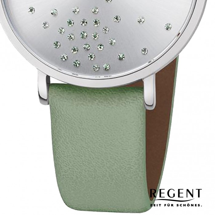 Regent BA-598 Damen Analog Quarz-Uhr URBA598 grün Leder Armbanduhr