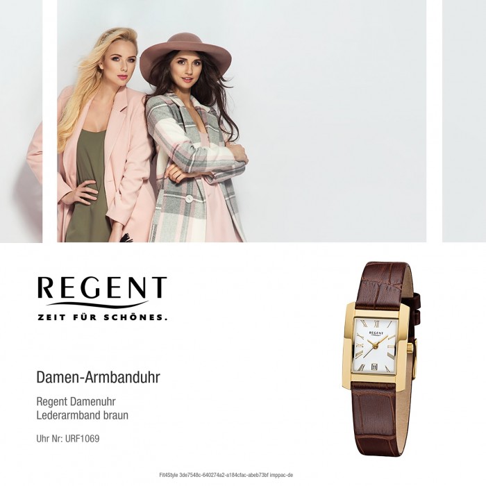 Regent Damen-Armbanduhr 32-F-1069 Quarz-Uhr URF1069 Leder-Armband braun