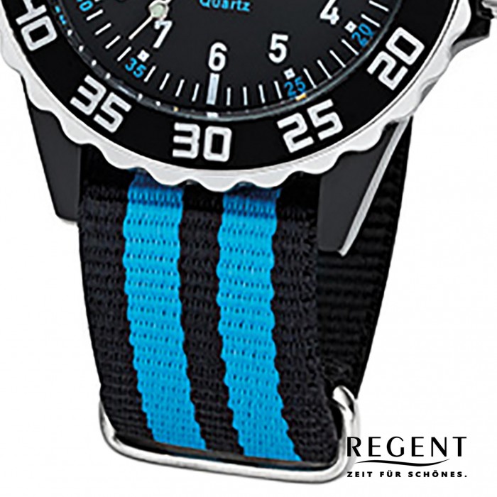 Regent Kinder, blau Jugend-Armbanduhr Textil, schwarz URF1126 Stoff-Armband Quarz-Uhr 32-F-1126