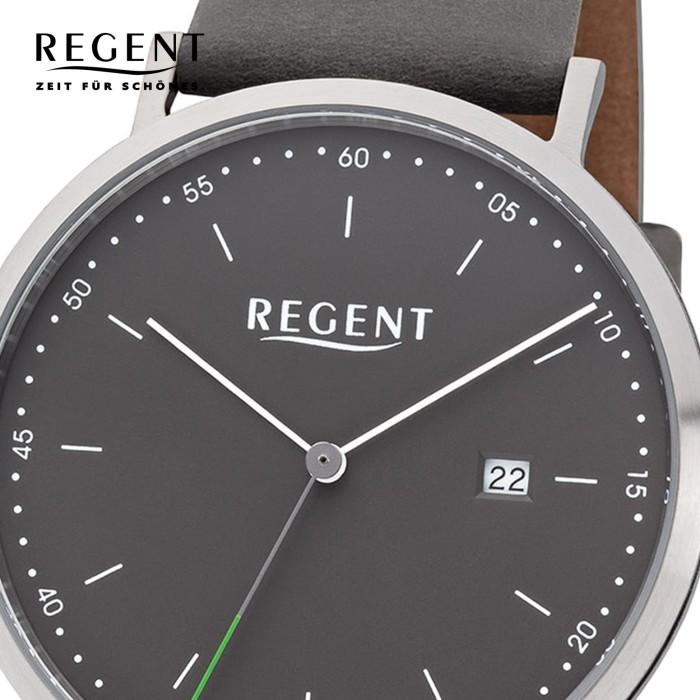 Analog Quarz-Uhr Herren Regent Leder F-1142 grau Armbanduhr URF1142