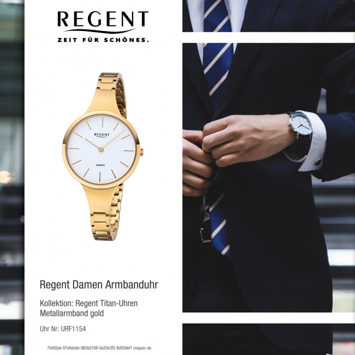 Regent Damen Armbanduhr Analog gold F-1154 URF1154 Quarz-Uhr Titan