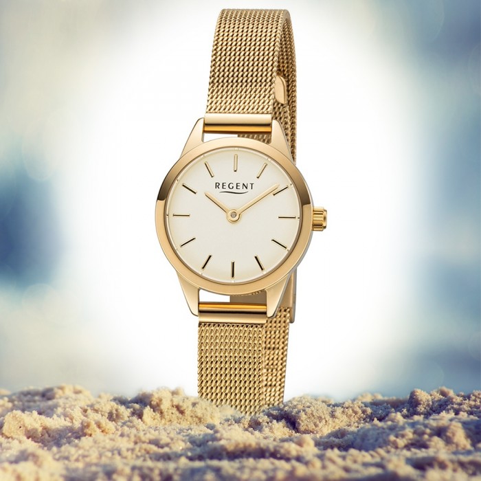 gold Analog Quarz-Uhr Armbanduhr Metall Damen URF1166 Regent F-1166