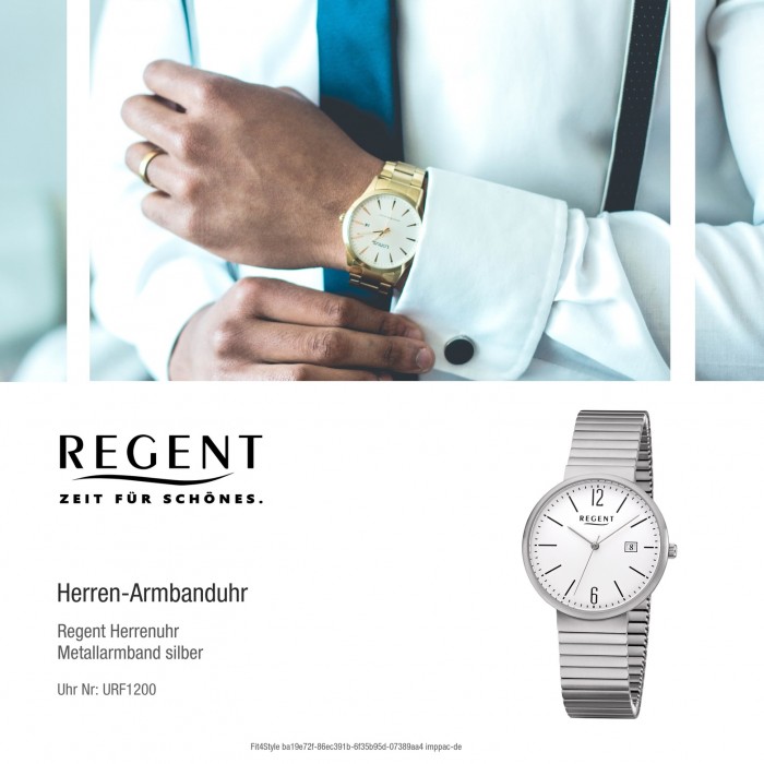 Regent Herren Armbanduhr Analog F-1200 Quarz-Uhr Titan silber URF1200