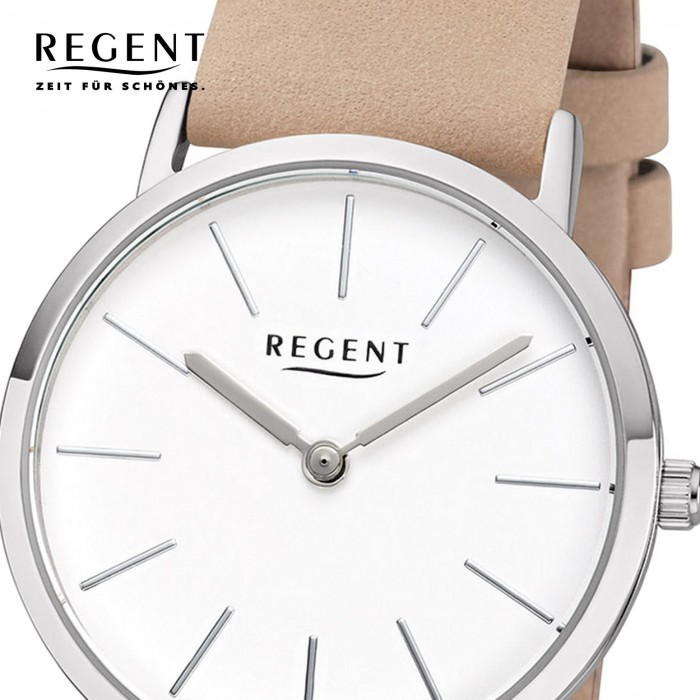 Regent Damen Armbanduhr Analog F-1219 Quarz-Uhr Leder beige URF1219