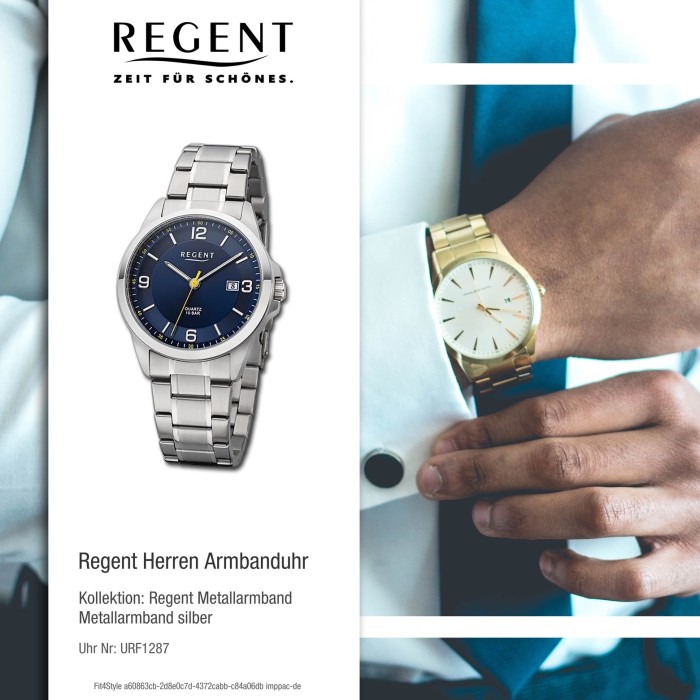Regent Herren Armbanduhr Analog Metallarmband silber URF1287