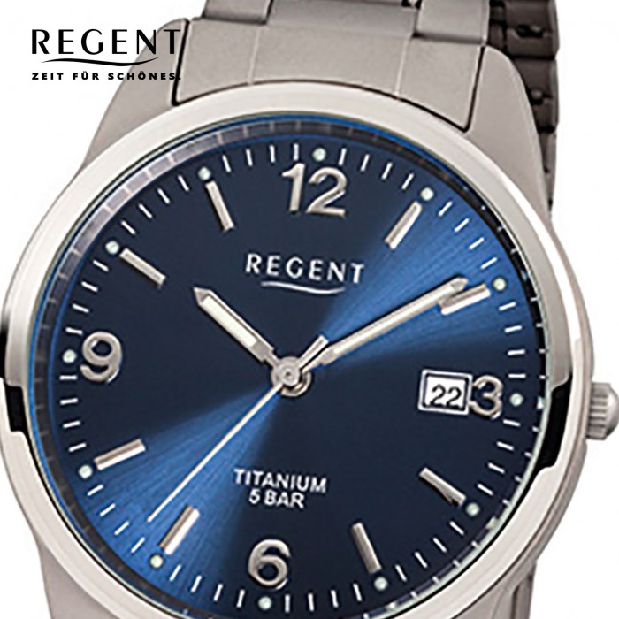 Regent Herren Titan Armbanduhr Mineralglas Quarz Titan silber grau URF433