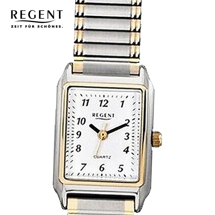 Regent Damen Armbanduhr Analog F-460 Quarz-Uhr Metall silber gold URF460