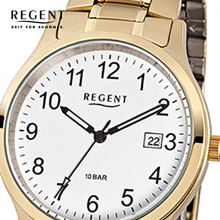Regent Herren-Armbanduhr F-776 Quarz-Uhr Stahl-Armband gold URF776 | Mechanische Uhren