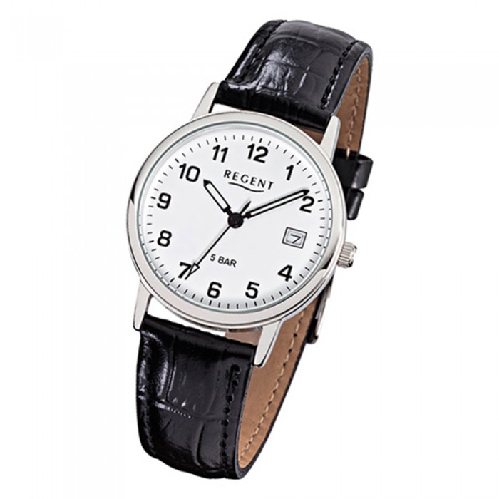 Regent schwarz URF791 Quarz-Uhr Herren-Armbanduhr Leder-Armband F-791