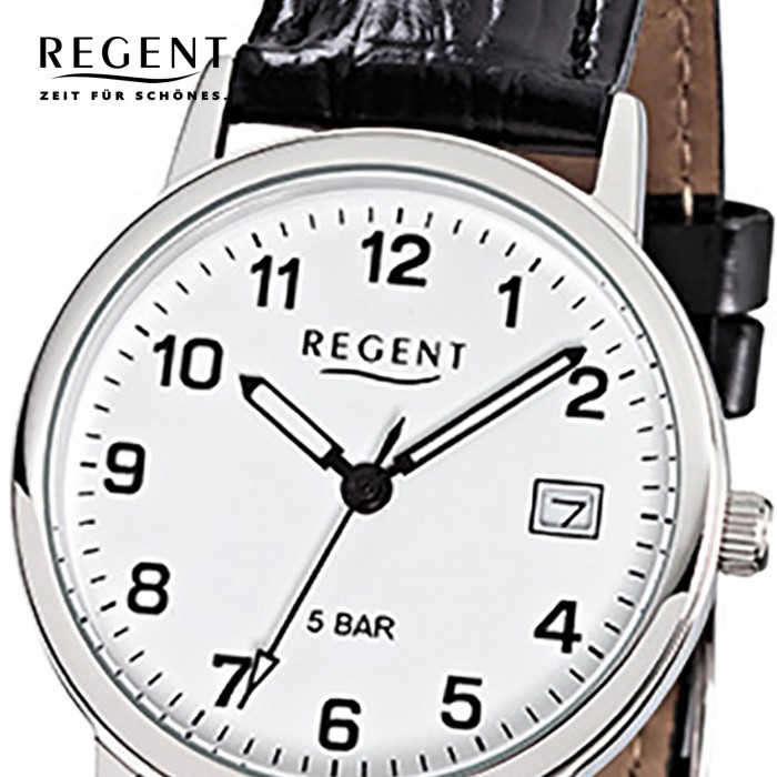 Regent Herren-Armbanduhr F-791 Quarz-Uhr Leder-Armband schwarz URF791