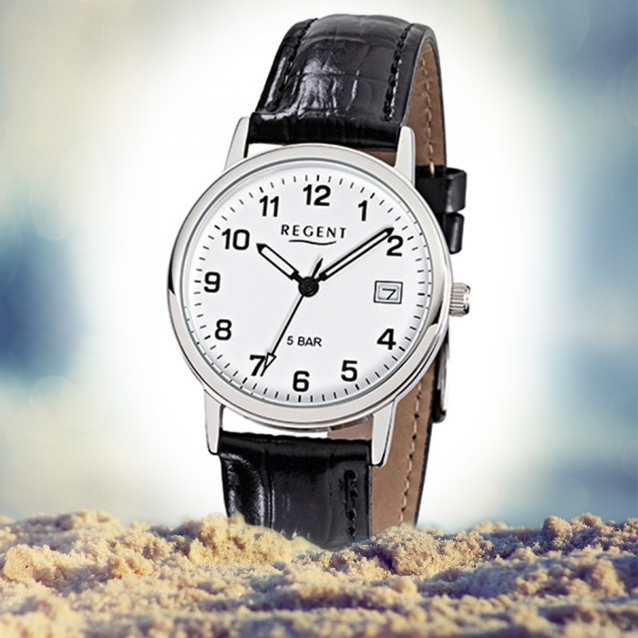 URF791 schwarz Regent Leder-Armband Herren-Armbanduhr Quarz-Uhr F-791