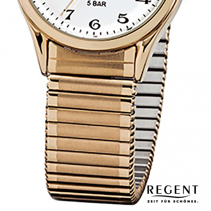 Damen, Regent Quarz-Uhr gold F-894 Stahl-Armband URF894 Herren-Armbanduhr