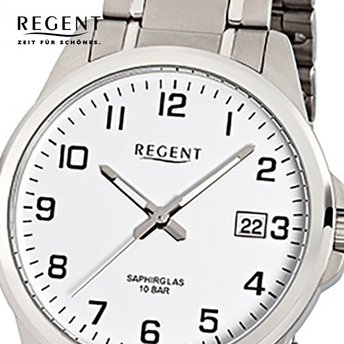 Regent Herren-Armbanduhr F-925 Titan-Armband Quarz-Uhr silber URF925
