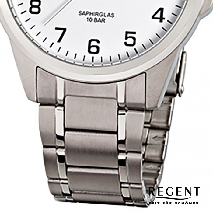 Regent Herren-Armbanduhr F-925 Quarz-Uhr URF925 silber Titan-Armband