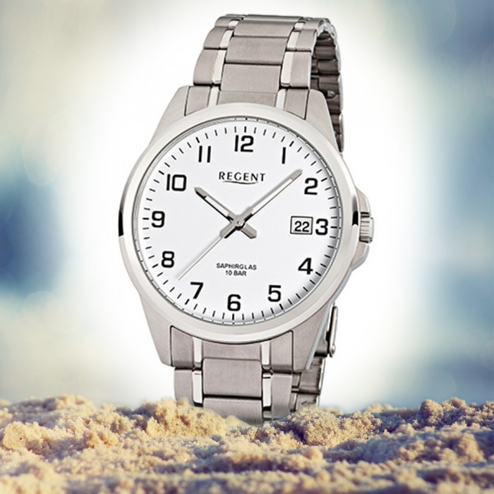 Herren-Armbanduhr URF925 Regent silber Quarz-Uhr Titan-Armband F-925