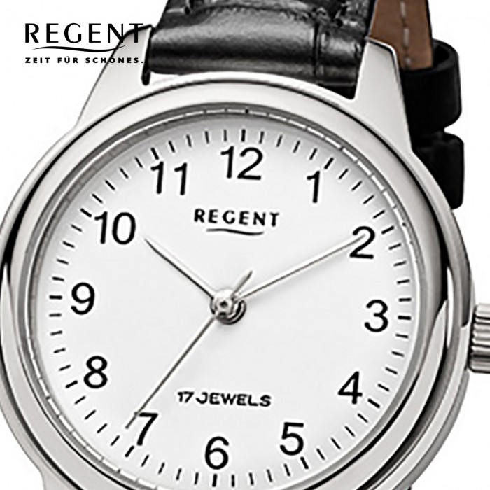 Regent Damen-Armbanduhr Handaufzug Leder schwarz URF1393 Uhrwerk mechanisches Uhr URF957