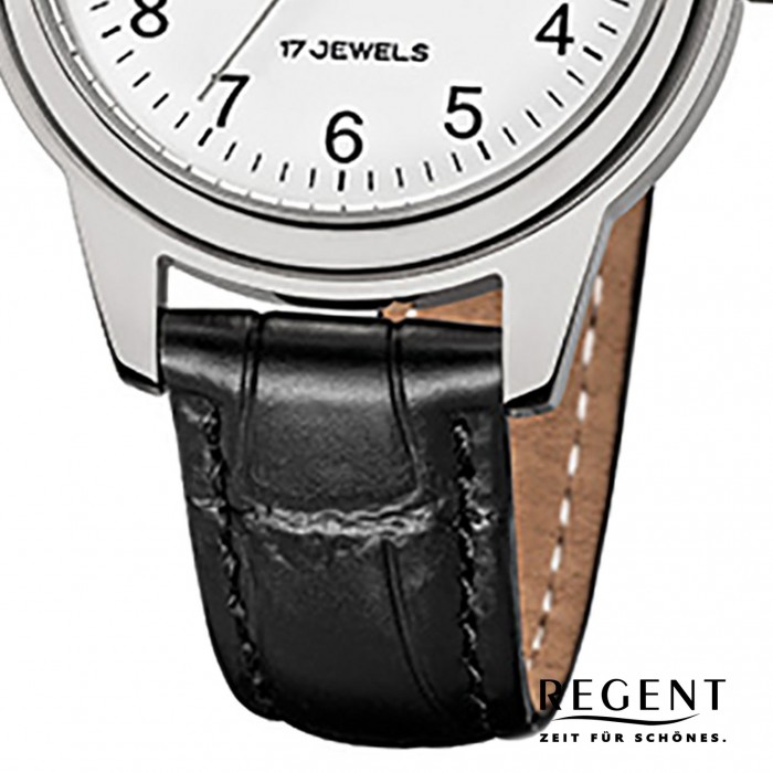 Uhrwerk schwarz mechanisches Damen-Armbanduhr URF957 URF1393 Uhr Leder Regent Handaufzug