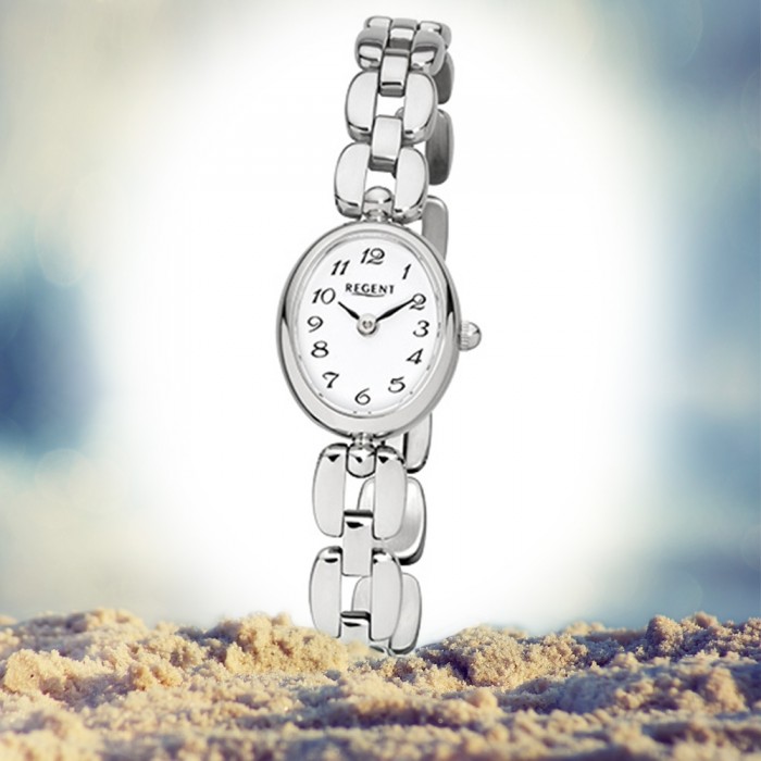 silber Mini Regent URF966 Damen-Armbanduhr F-966 Quarz-Uhr Stahl-Armband