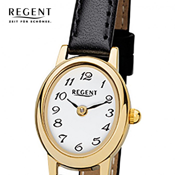 Regent Damen-Armbanduhr F-977 Quarz-Uhr Leder-Armband schwarz Mini URF977