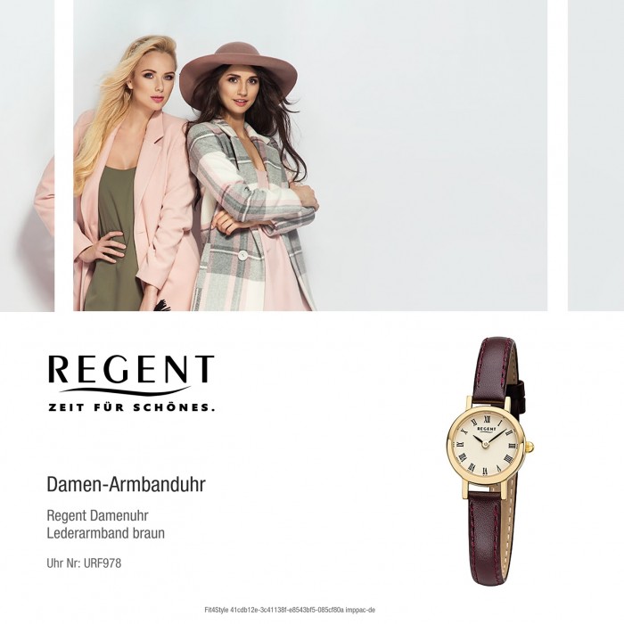Regent Damen-Armbanduhr F-978 Quarz-Uhr Mini Leder-Armband braun URF978