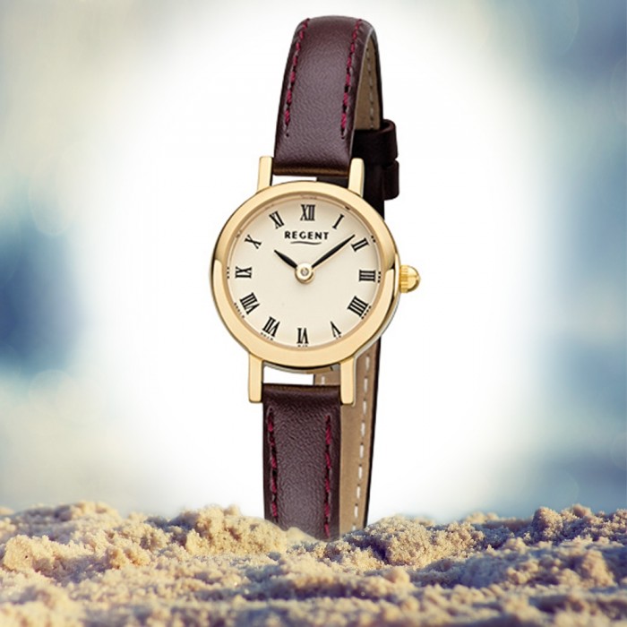 Regent Quarz-Uhr Damen-Armbanduhr Leder-Armband braun Mini URF978 F-978