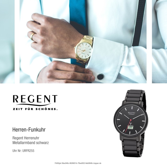 Regent Herren Armbanduhr Analog-Digital FR-255 Funk-Uhr Metall schwarz  URFR255