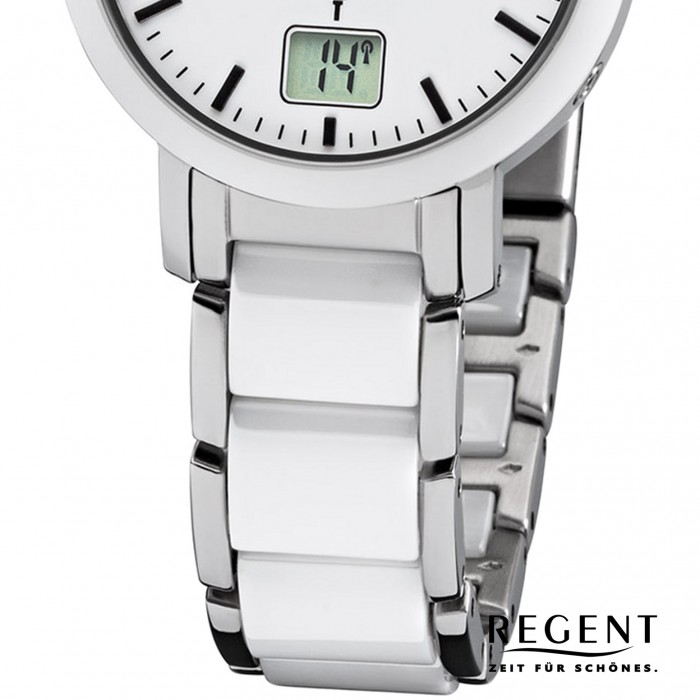 Regent Armbanduhr Analog Digital FR-264 Funk-Uhr Metall weiß silber URFR264
