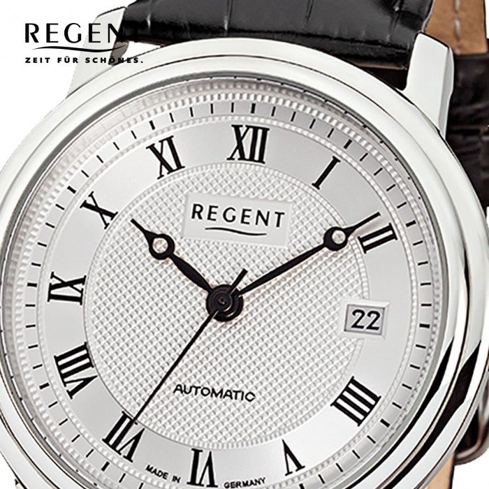 Regent Herren Armbanduhr Analog GM-1431 Automatik-Uhr Leder schwarz URGM1431