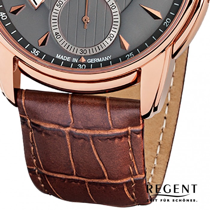 Regent Herren Armbanduhr GM-1437 braun Leder Quarz-Uhr Analog URGM1437