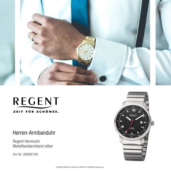 Regent Herren Armbanduhr Analog GM-2106 Automatik Metallband silber URGM2106