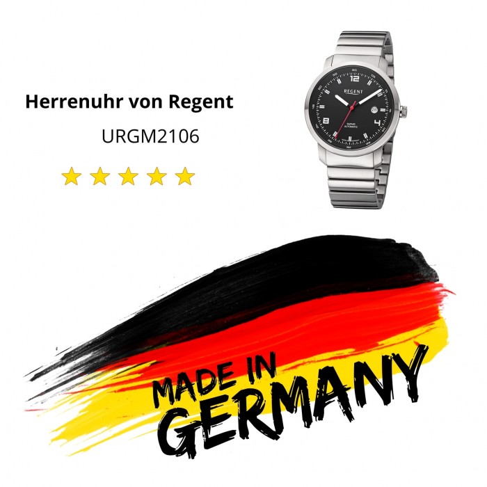 [Erstklassige Qualität garantiert!] Regent Herren Armbanduhr Analog Automatik silber URGM2106 GM-2106 Metallband
