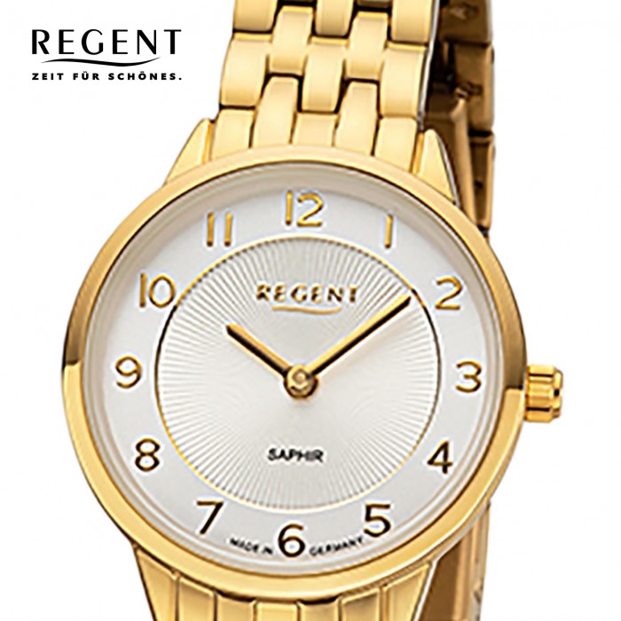 Regent Damen Armbanduhr Analog GM-2129 Quarz-Uhr URGM2129 gold Metallband