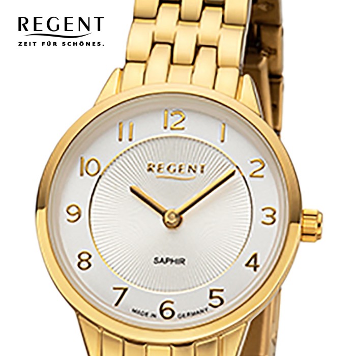 Regent Damen Armbanduhr Analog GM-2129 Quarz-Uhr URGM2129 gold Metallband