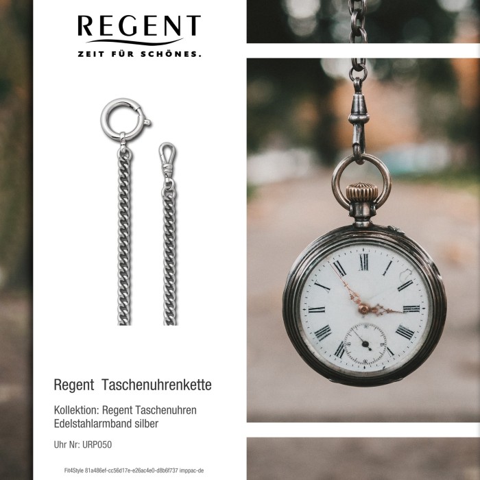 Regent Damen Herren Taschenuhr Kette Rundpanzer 5mm Edelstahl silber URP050 | Taschenuhren